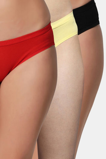 Buy Bleeding Heart Medium Rise Full Coverage Bikini Panty (Pack of 3) - Assorted